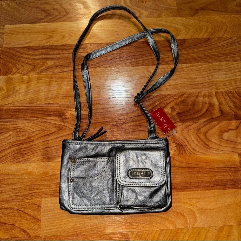 Rosetti Gray And Silver Multi Pocket Crossbody Bag Purse Brand New With Tags